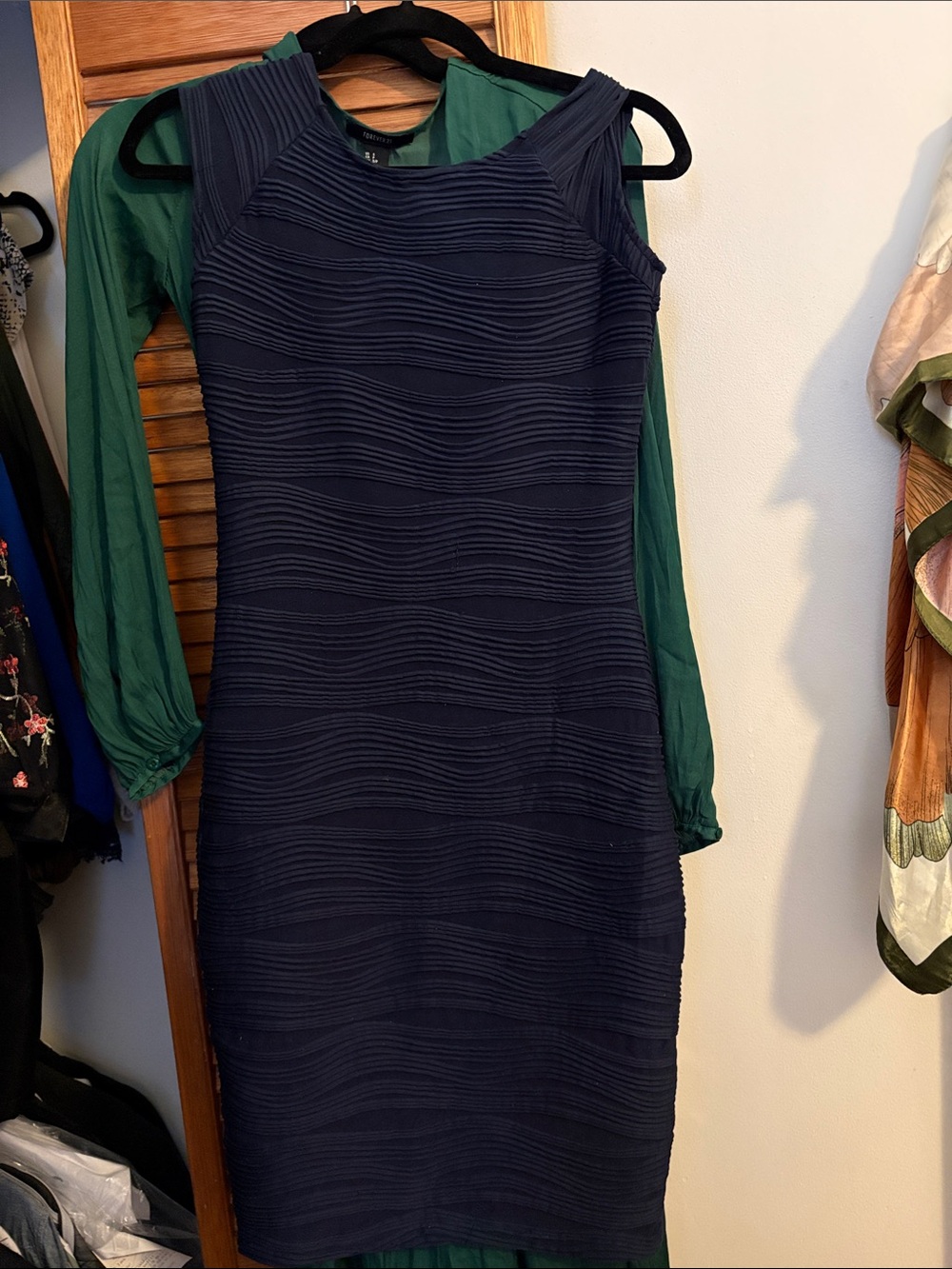 Express Navy Textured Midi Sheath Dress